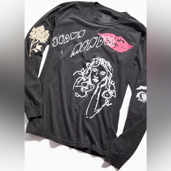 Urban Outfitters - Shawn Mendes Tour Doodle Long Sleeve T Shirt Size Medium - Picture 1 of 11